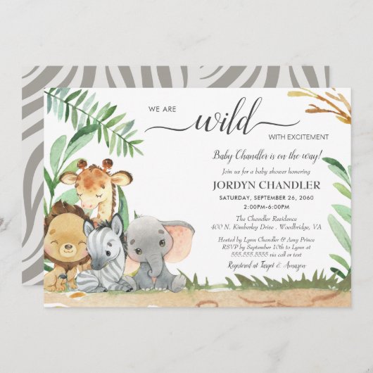 Safari Dieren Wilde met Baby shower van Uitzonderi Kaart (Voorkant / Achterkant)