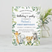 Safari-dieren worden uitgenodigd voor hun verjaard kaart (Staand voorkant)