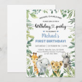 Safari-dieren worden uitgenodigd voor hun verjaard kaart (Voorkant / Achterkant)