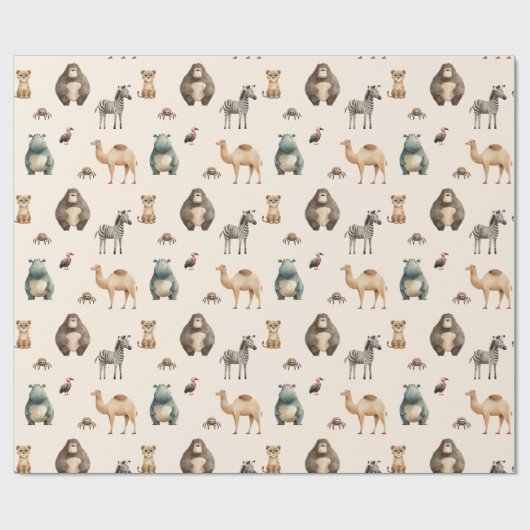 Safari Dieren Zebra Leeuw Camel Hippo Cadeaupapier (Vlak)