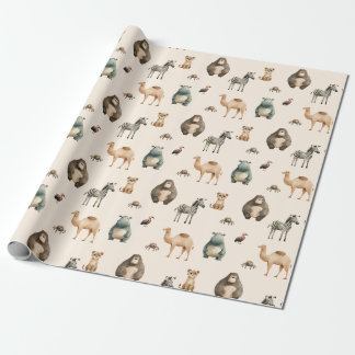 Safari Dieren Zebra Leeuw Camel Hippo Cadeaupapier