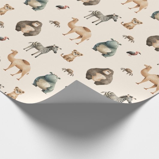 Safari Dieren Zebra Leeuw Camel Hippo Cadeaupapier (Hoek)