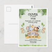 Safari Dieren Zoo Verjaardags 4e Uitnodiging Brief (Voorkant / Achterkant)