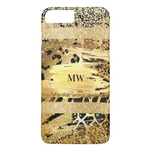 Safari dierenhuidpatroon glinstert glitter initiaa Case-Mate iPhone case (Achterkant)