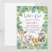 Safari dierenkind 1 eerste verjaardag uitnodiging. kaart (Voorkant / Achterkant)