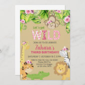 Safari-dierenkind, derde verjaardag uitnodiging. kaart (Voorkant / Achterkant)