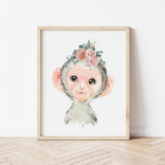 Safari Dierenkinderkamer Kunst, Waterverf Apen Kun Poster