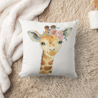 Safari Dierenkinderkamer Kunst, Waterverf Giraffe Kussen