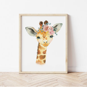 Safari Dierenkinderkamer Kunst, Waterverf Giraffe  Poster