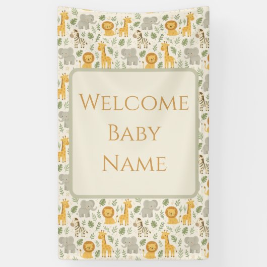 Safari dierenkinderkamer print spandoek (Verticaal)