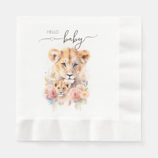 Safari Dierenleeuw Bloemen Moeder Baby shower Servet (Voorkant)