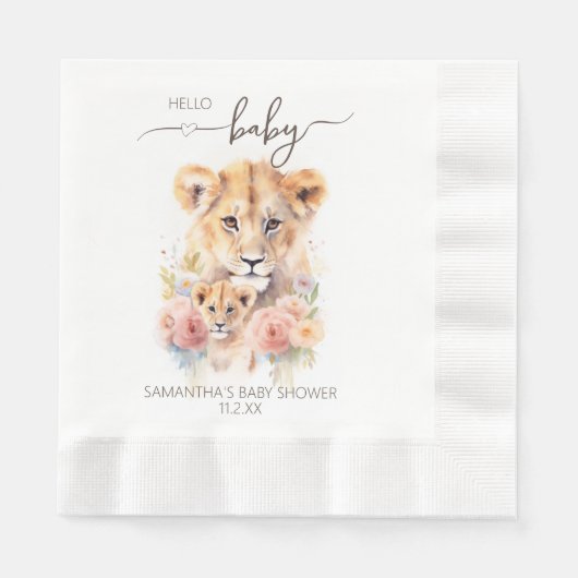 Safari Dierenleeuw Bloemen Moeder Baby shower Servet (Voorkant)