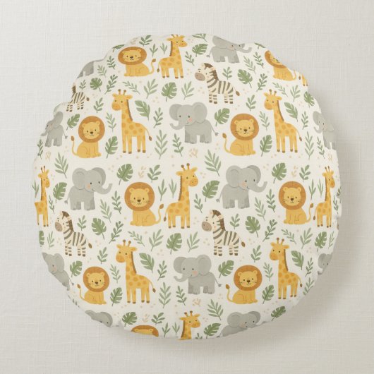 Safari dierennursery print rond kussen (Voorkant)