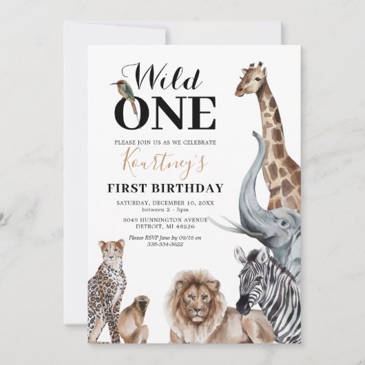 Safari Dierenpark 1e verjaardagsfeest uitnodiging (Voorkant)