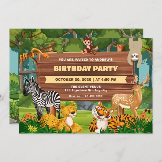 Safari dierentuin wildlife verjaardag kaart (Voorkant / Achterkant)