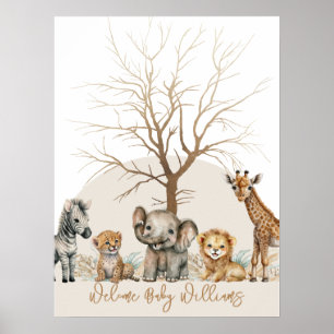 Safari dierenvingerafdruk gastenboek baby shower poster