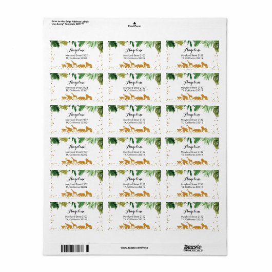 Safari dierlabel etiket (Full Sheet)