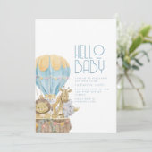 Safari Dierlijke Luchtballon Baby shower Uitnodigi Kaart (Staand voorkant)