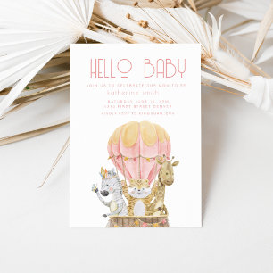 Safari Dierlijke Luchtballon Baby shower Uitnodigi Kaart