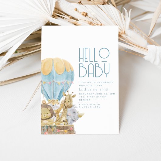 Safari Dierlijke Luchtballon Baby shower Uitnodigi Kaart