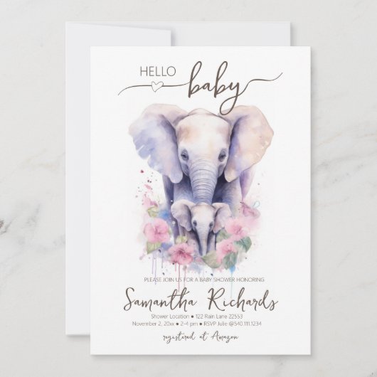 Safari Dierlijke Olifant Bloemen Moeder Baby showe Kaart (Voorkant)