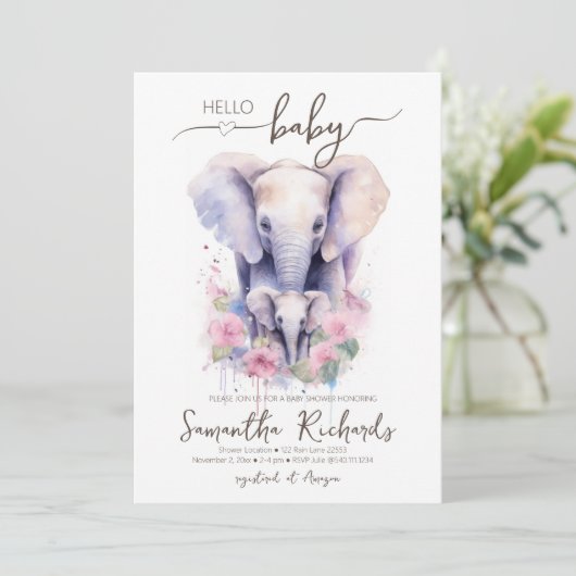Safari Dierlijke Olifant Bloemen Moeder Baby showe Kaart (Staand voorkant)
