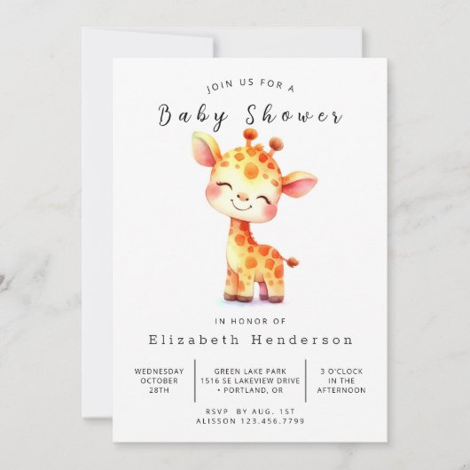 Safari Digital Giraffe Baby shower Kaart (Voorkant)