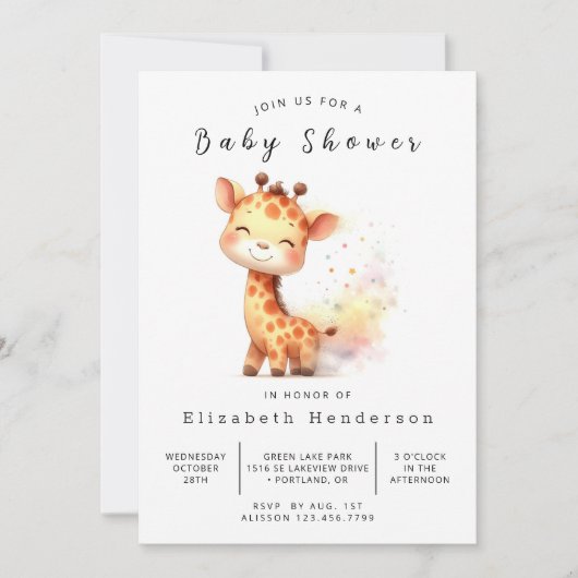 Safari Digital Giraffe Baby shower Kaart (Voorkant)