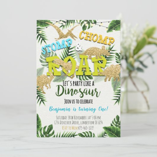 Safari Dinosaur Boy Birthday Uitnodiging (Staand voorkant)