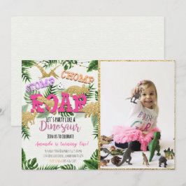 Safari Dinosaur Verjaardagsuitnodiging Met Foto Kaart