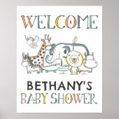 Safari Doodle Dieren Baby shower Welkomstbord Poster (Voorkant)