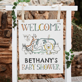 Safari Doodle Dieren Baby shower Welkomstbord Poster