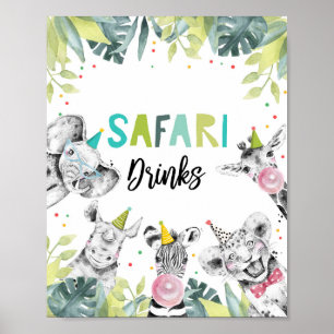 Safari Drinken Party Animals Boy Birthday Sign Poster
