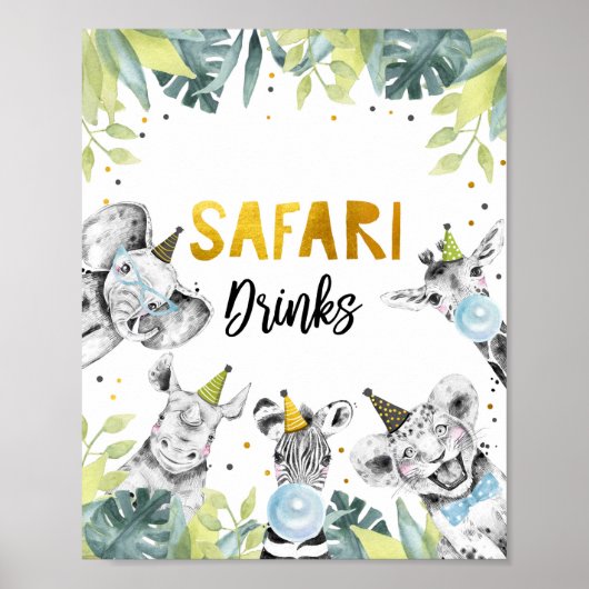 Safari Drinken Safari Party Animals Birthday Sign Poster (Voorkant)