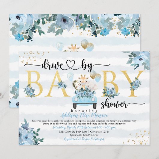 Safari Drive by Baby Boy Shower Invitation Kaart (Voorkant / Achterkant)