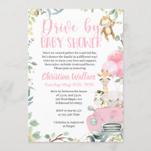 Safari Drive by Baby Shower Invitation for Girls Kaart
