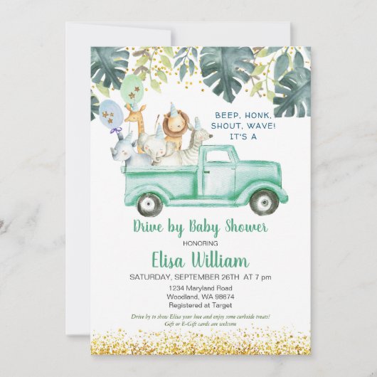 Safari Drive by Baby shower Invitation Kaart (Voorkant)