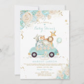 Safari Drive by Baby shower Invitation Mint Floral Kaart (Voorkant)