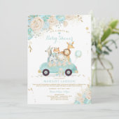 Safari Drive by Baby shower Invitation Mint Floral Kaart (Staand voorkant)