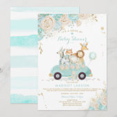 Safari Drive by Baby shower Invitation Mint Floral Kaart (Voorkant / Achterkant)