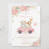 Safari Drive by Baby shower Invitation Pink Floral Kaart (Voorkant)