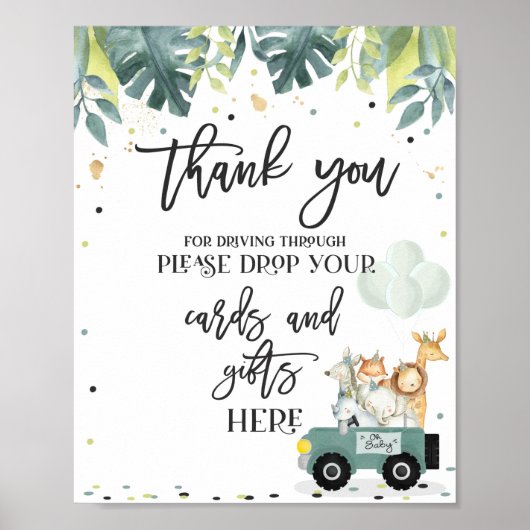 Safari Drive by Baby shower Kaart & Gift Sign Poster (Voorkant)