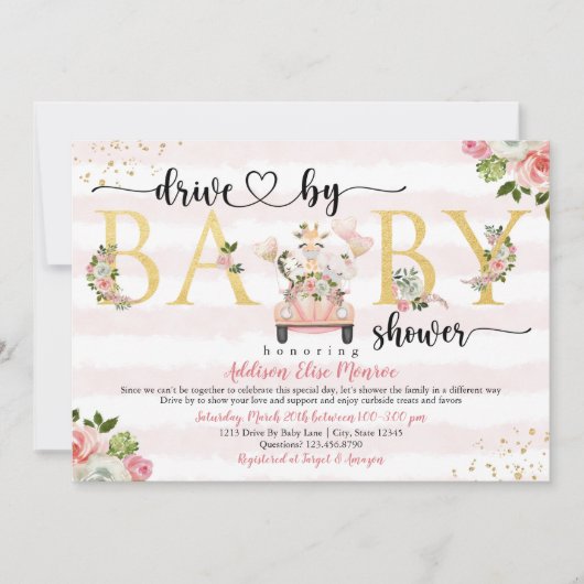 Safari Drive door Baby Girl Douche Uitnodiging (Voorkant)