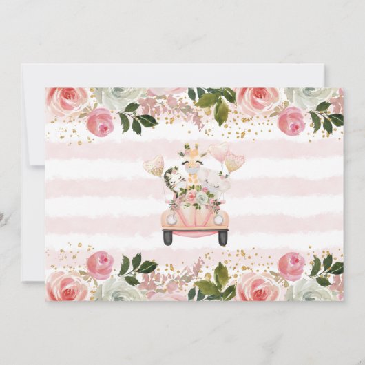 Safari Drive door Baby Girl Douche Uitnodiging (Achterkant)