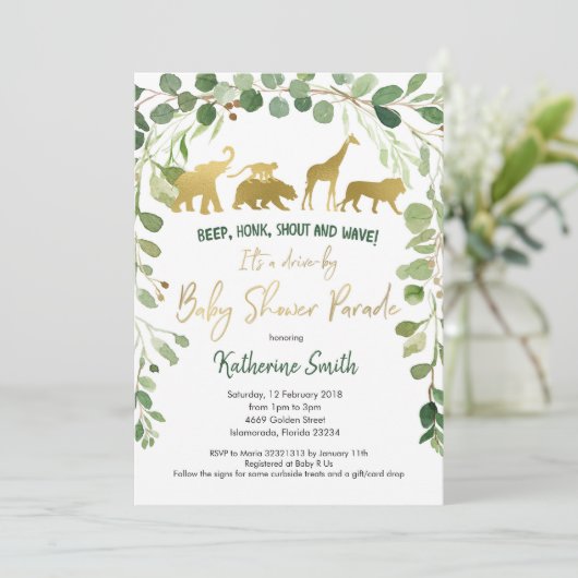 Safari Drive door Baby shower Parade Uitnodiging (Staand voorkant)