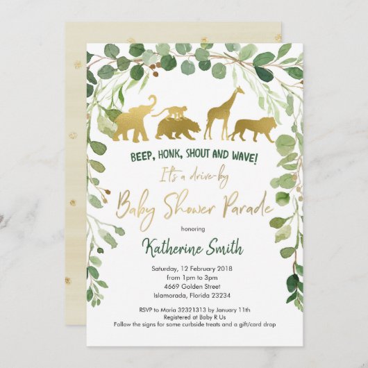 Safari Drive door Baby shower Parade Uitnodiging (Voorkant / Achterkant)