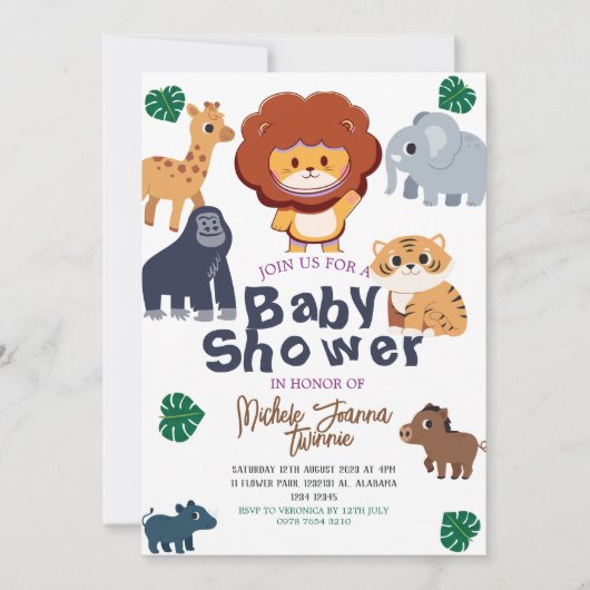 Safari Eenvoudige Leuke bosdieren Baby shower Kaart (Voorkant)
