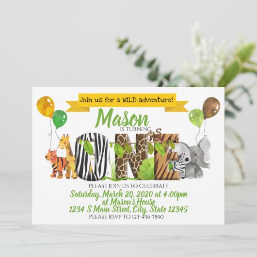 Safari eerste verjaardag kaart (Staand voorkant)