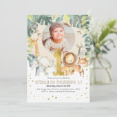 Safari eerste verjaardag nodigt oerwoud dieren uit kaart (Staand voorkant)