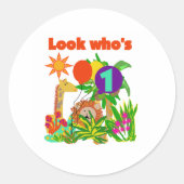 Safari Eerste Verjaardag Ronde Sticker (Voorkant)